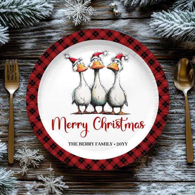 Platos divertidos de gansos tontos de Navidad (Christmas Whimsical Silly Geese Funny Party Plates)