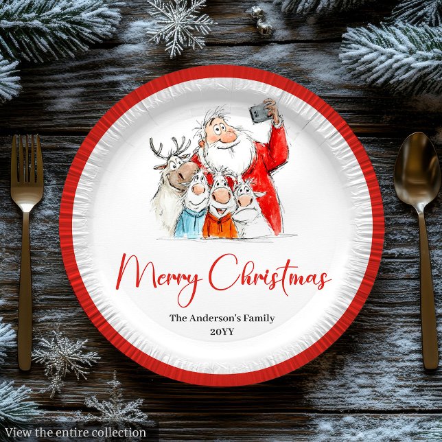 Platos divertidos para cena de fiesta navideña con (Funny Santa Claus Chic Holiday Dinner Party Plates

)
