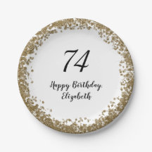 Platos Elegantes para Cumpleaños 74 con Lentejuela
