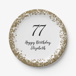 Platos Elegantes para Cumpleaños 77 con Lentejuela