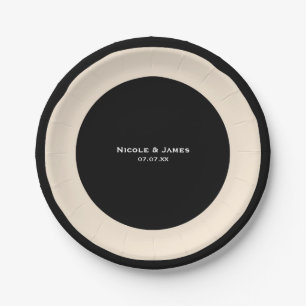 Platos Elegantes Redondos de Boda Chic Negro y Cre