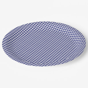 PLATOS FIESTAS de Gingham-PAPER azul-blanco