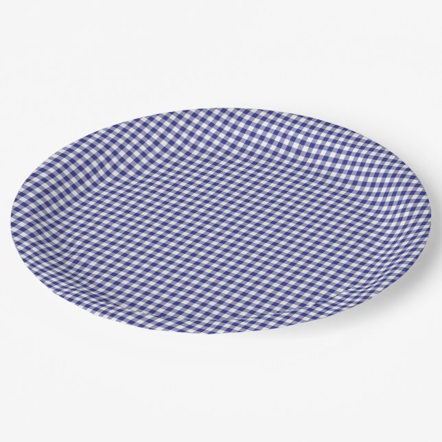 PLATOS FIESTAS de Gingham-PAPER azul-blanco (Angular)