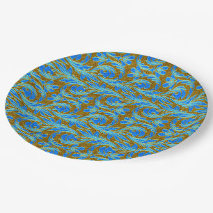 PLATOS FIESTAS de Olas Metálicas-Lt Blue-Gold-PAPE