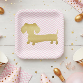 Platos Fiestas de perro Wiener Dachshund dorados y