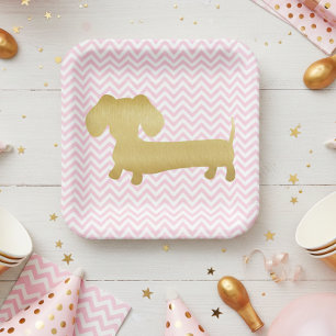 Platos Fiestas de perro Wiener Dachshund dorados y