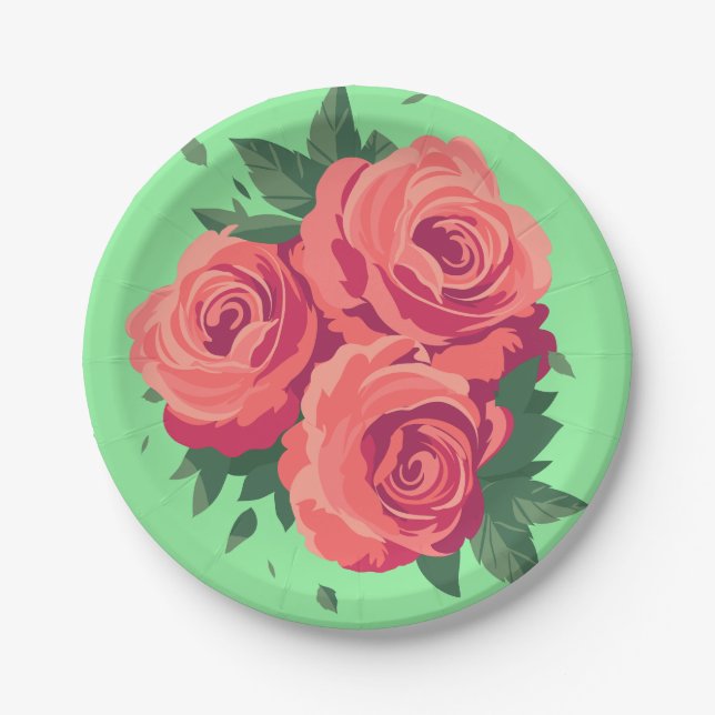 Platos Fiestas de San Valentín con rosas rosas ros (Anverso)