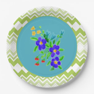 Platos Florales con Verde Azul y Lima