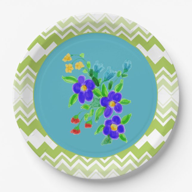 Platos Florales con Verde Azul y Lima (Anverso)