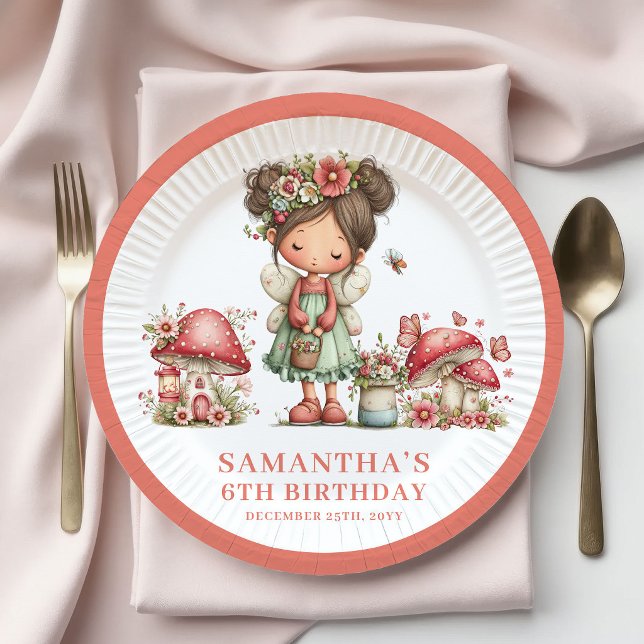 Platos Florales Pastel Cumpleaños 7 de Hada Capric (Whimsical Fairy 7th Birthday Pastel Floral Plates)