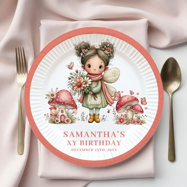 Platos Florales Pastel Cumpleaños Hada Linda 5º An (Cute Fairy 5th Birthday Pastel Floral Plates)