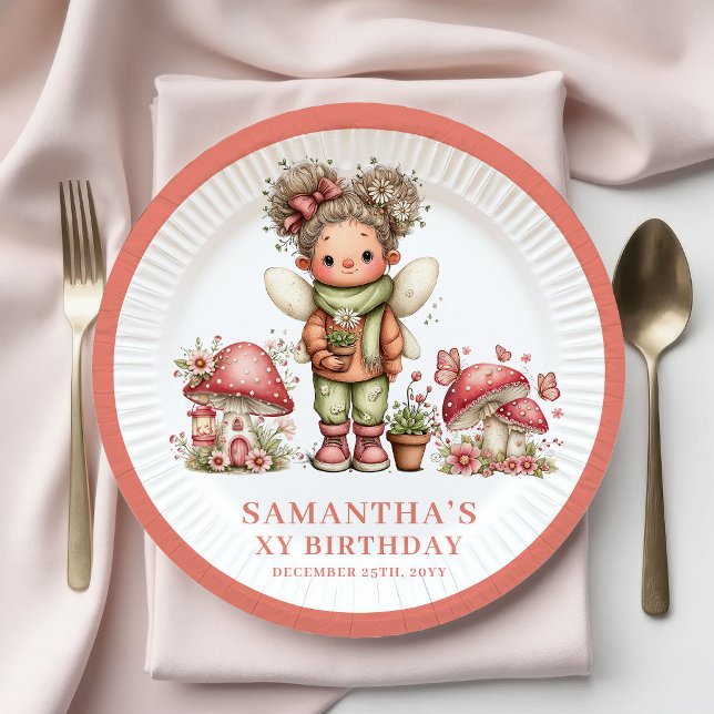 Platos Florales Rosados Cumpleaños 1º Hada Caprich (Whimsical Fairy 1st Birthday Pink Floral Plates)