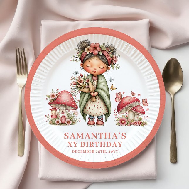 Platos Florales Rosados Cumpleaños 4 Whimsy Fairy (Whimsy Fairy 4th Birthday Pink Floral Plates)
