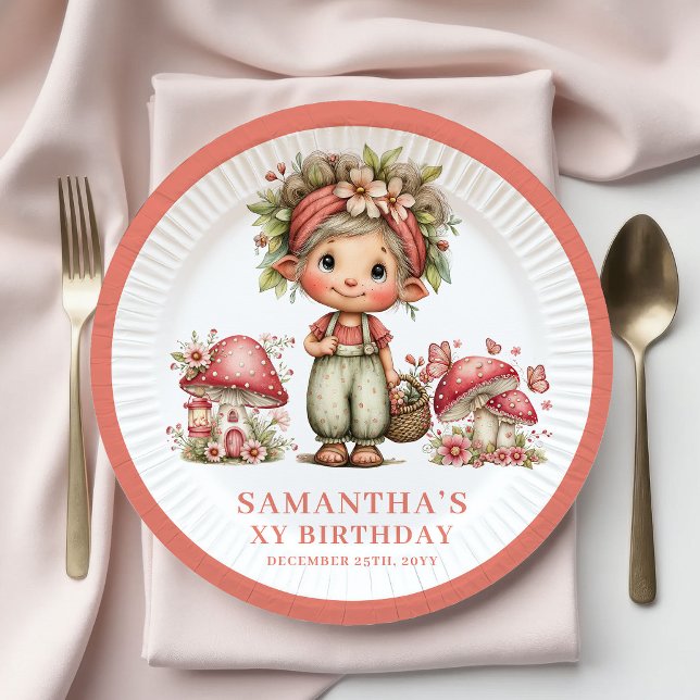 Platos Flores Rosadas Cumpleaños 3 Hada Linda (Cute Fairy 3rd Birthday Pink Flowers Plates)