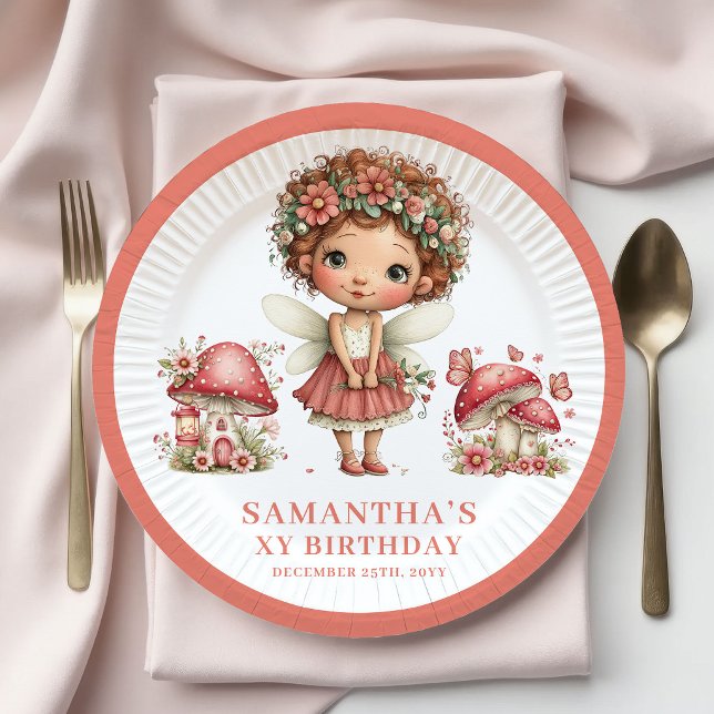 Platos Flores Rosadas Cumpleaños 3 Whimsy Fairy (Whimsy Fairy 3rd Birthday Pink Flowers Plates)