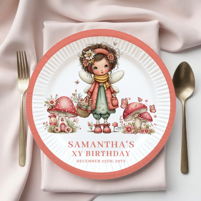 Platos Flores Rosadas Cumpleaños 4 Hada Caprichosa (Whimsical Fairy 4th Birthday Blush Flowers Plates)