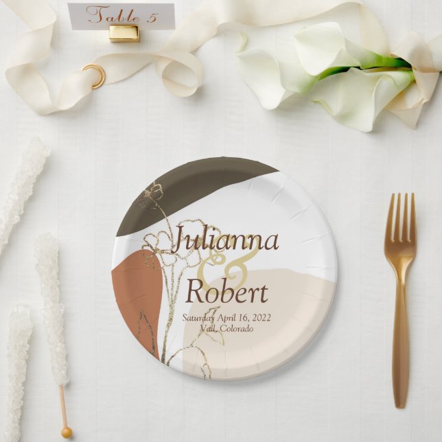 Platos modernos de papel boda floral (Boda)