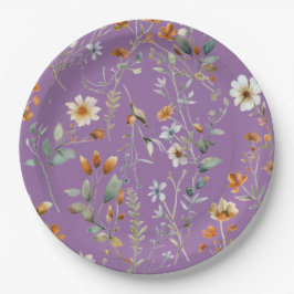 Platos modernos de papel con flores silvestres púr
