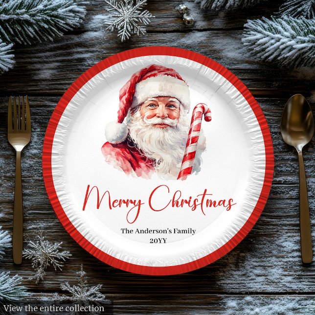 Platos Navideños Modernos Cálidos de Papá Noel de  (Trendy Santa Claus Modern Warmish Holiday Plate)