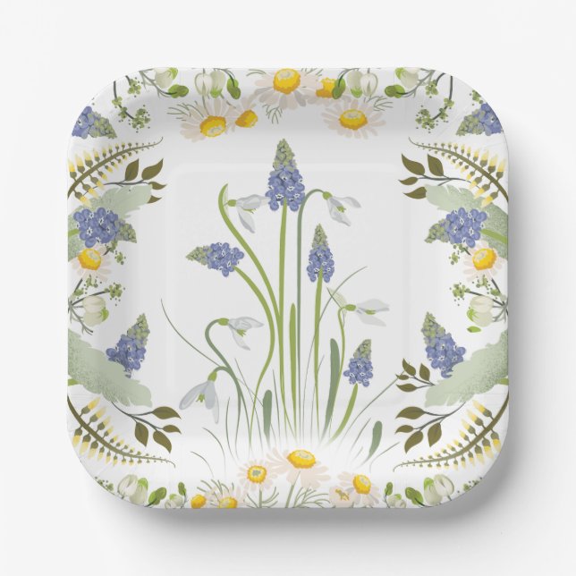 Platos para Almuerzo Cuadrados Flores de Verano (Anverso)