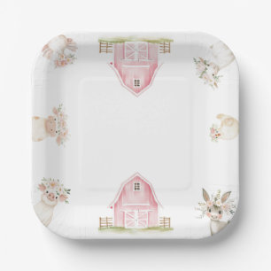 Platos para Baby Shower de Animales de Granja Rosa