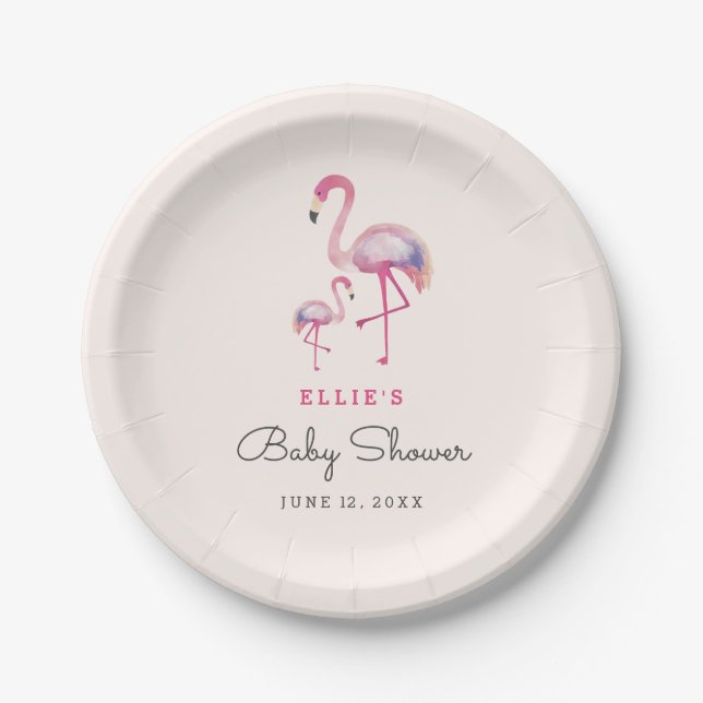 Platos para baby shower de flamenco rosa (Anverso)