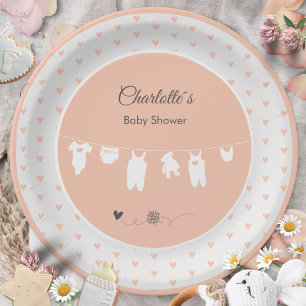 Platos para Baby Shower de Niña Boho Corazones Ros