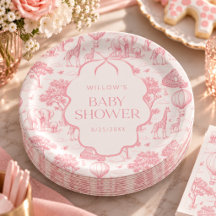 Platos para Baby Shower Toile De Jouy Safari Rosa
