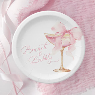 Platos para Brunch y Boda con Lazo Rosa y Burbujas