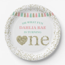 Platos para Cumpleaños de Niña de Un Año Rosa Ment