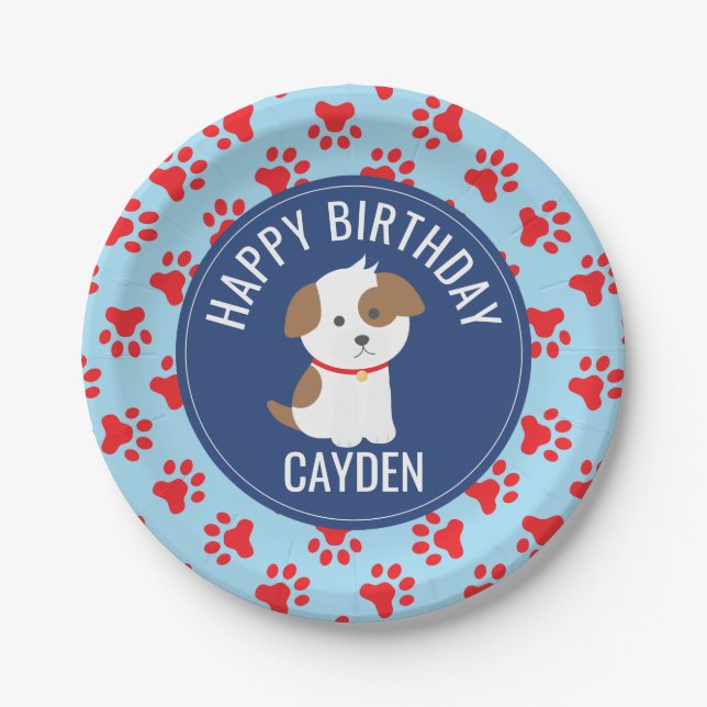 Platos para fiesta de cumpleaños de cachorro con h (Anverso)