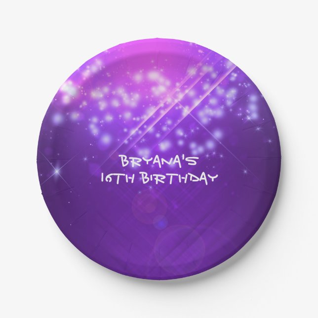 Platos para fiesta de cumpleaños Purple Sparkle Cl (Anverso)