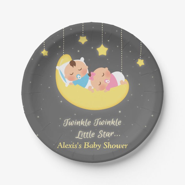 Platos para Fiesta de Gemelos Twinkle Twinkle Litt (Anverso)