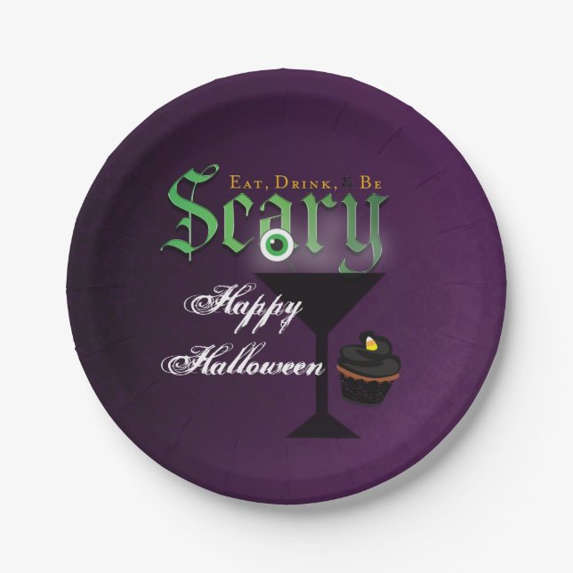 Platos para Fiesta de Halloween Morados de Come Be (Anverso)