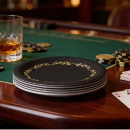 Platos para Fiesta de Noche de Poker Negro y Dorad