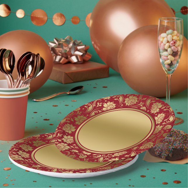 Platos para la cena de damascos florales dorados y (Multi)