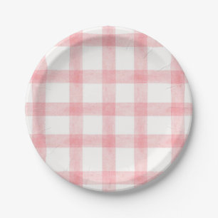 Platos pequeños de papel de cuadros rosados agua f