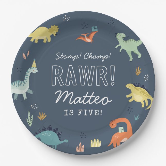 Platos personalizados de cumpleaños de dinosaurio  (Anverso)