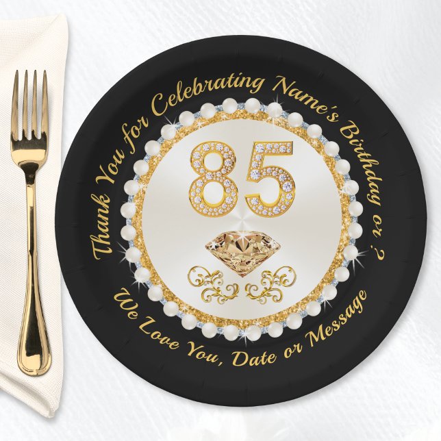 Platos personalizados impresionantes de cumpleaños (85th birthday plates. 85th birthday party decoration ideas. Dress up your birthday table for mom. )