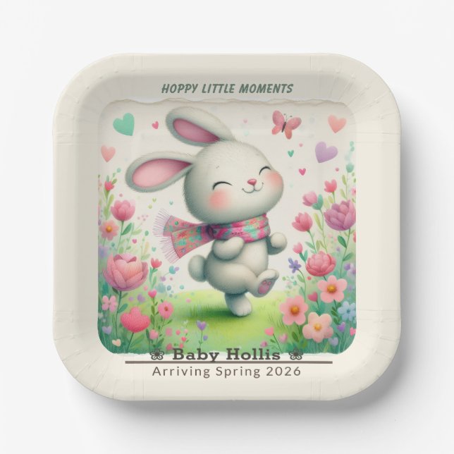 Platos Personalizados para Baby Shower de Conejito (Anverso)