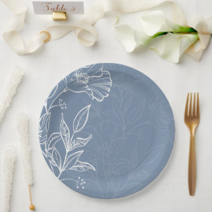 Platos redondos de papel para boda de lirio azul p