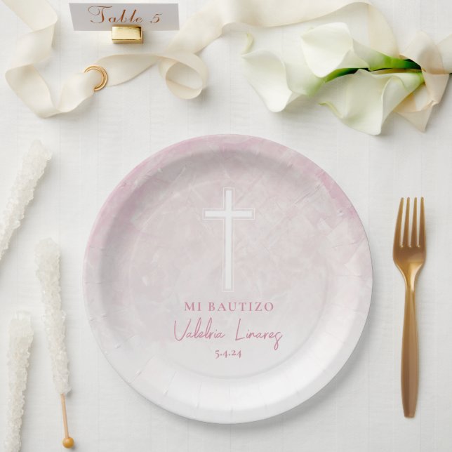 Platos rosados de Bautizo Placas españolas de pape (Boda)