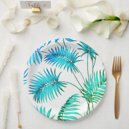 Platos verde azulados de papel floral