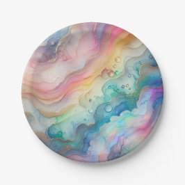 Platos y tazones de papel Arcoíris y burbujas para