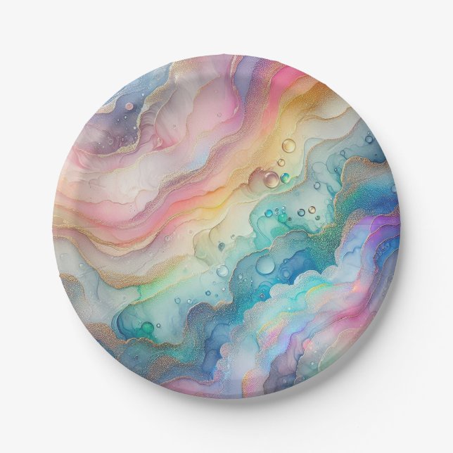 Platos y tazones de papel Arcoíris y burbujas para (Anverso)