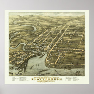 Plattsburgh NY, 1877: Impresión antigua
