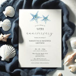 Playa 50 Aniversario Boda Invitación Starfish<br><div class="desc">Estas invitaciones para el aniversario de bodas de playa incluyen una estrella de acuarela en tonos azules. Utilice los campos de plantilla para agregar los detalles del personalizado. Solicite tarjetas impresas en línea o invitaciones imprimibles. Una elección costera para eventos de temática marinera y costera. Para ver más diseños como...</div>