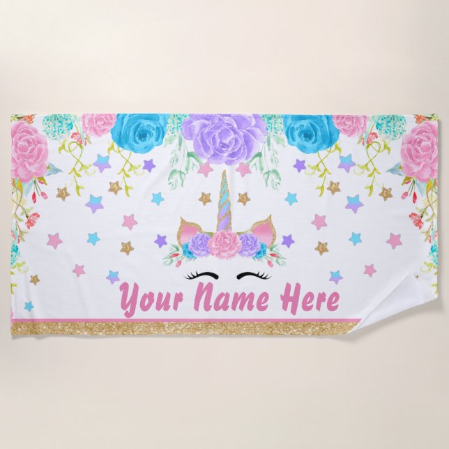Playa Acuarela floral personalizada de la toalla de (Anverso)