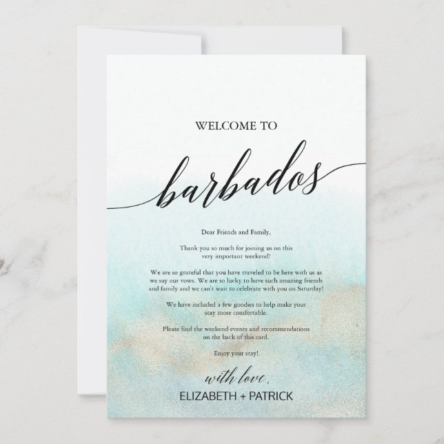 Playa Aqua Gold de Barbados Bienvenida e Itinerari (Anverso)