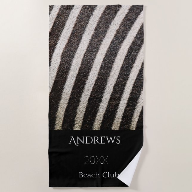 Playa Bandas de cebra blancas y negras con toalla de pla (Anverso)